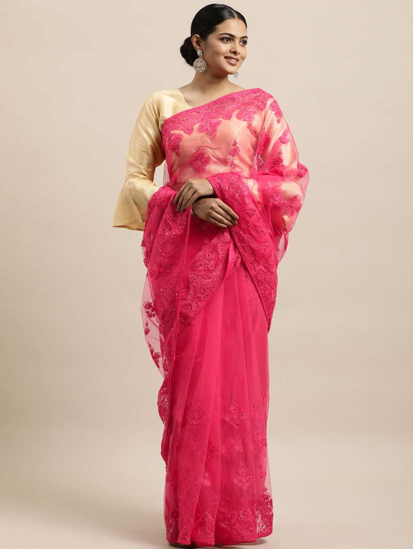 red net embroidered saree with blouse - 18323140 -  Zoom Image - 0