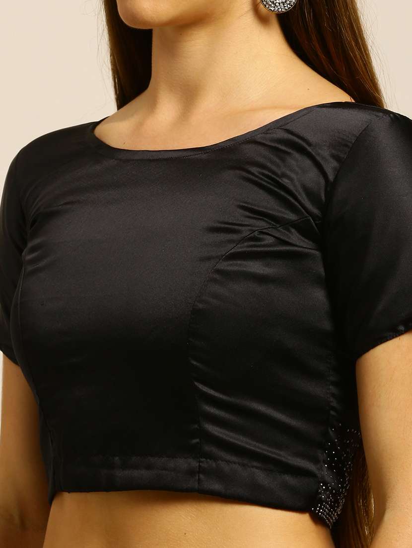 black satin embroidered saree with blouse - 18323199 -  Standard Image - 2