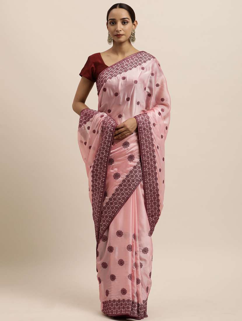 pink art silk embroidered saree with blouse