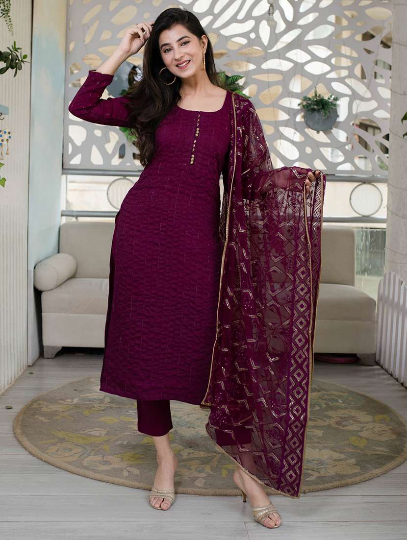 embroidered semi-stitched straight pant suit set