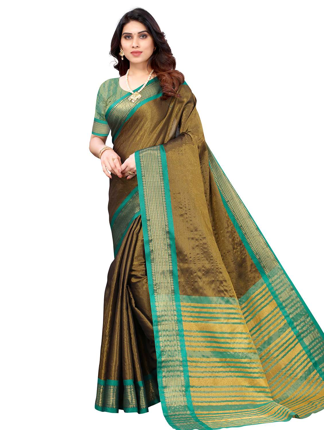 olive kanjivaram saree with blouse