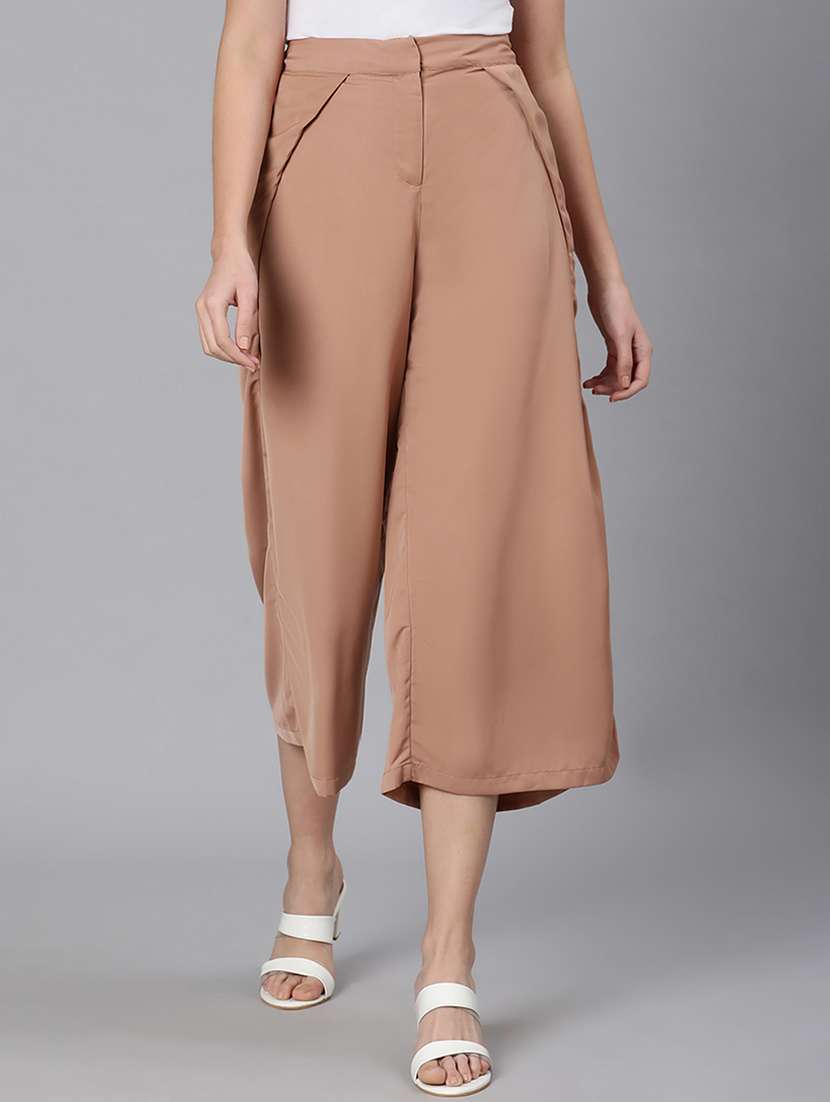 Solid Nude Brown Flat Front Trouser