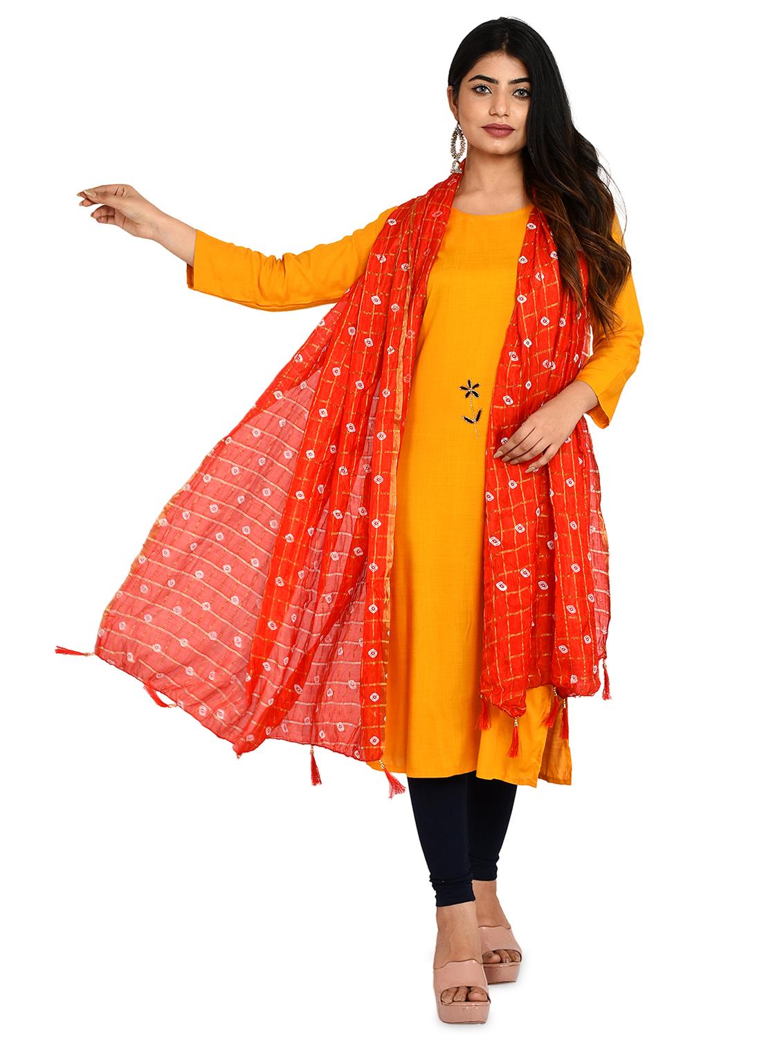 orange bandhani print dupatta with fringes - 18324679 - Standard Image - 2