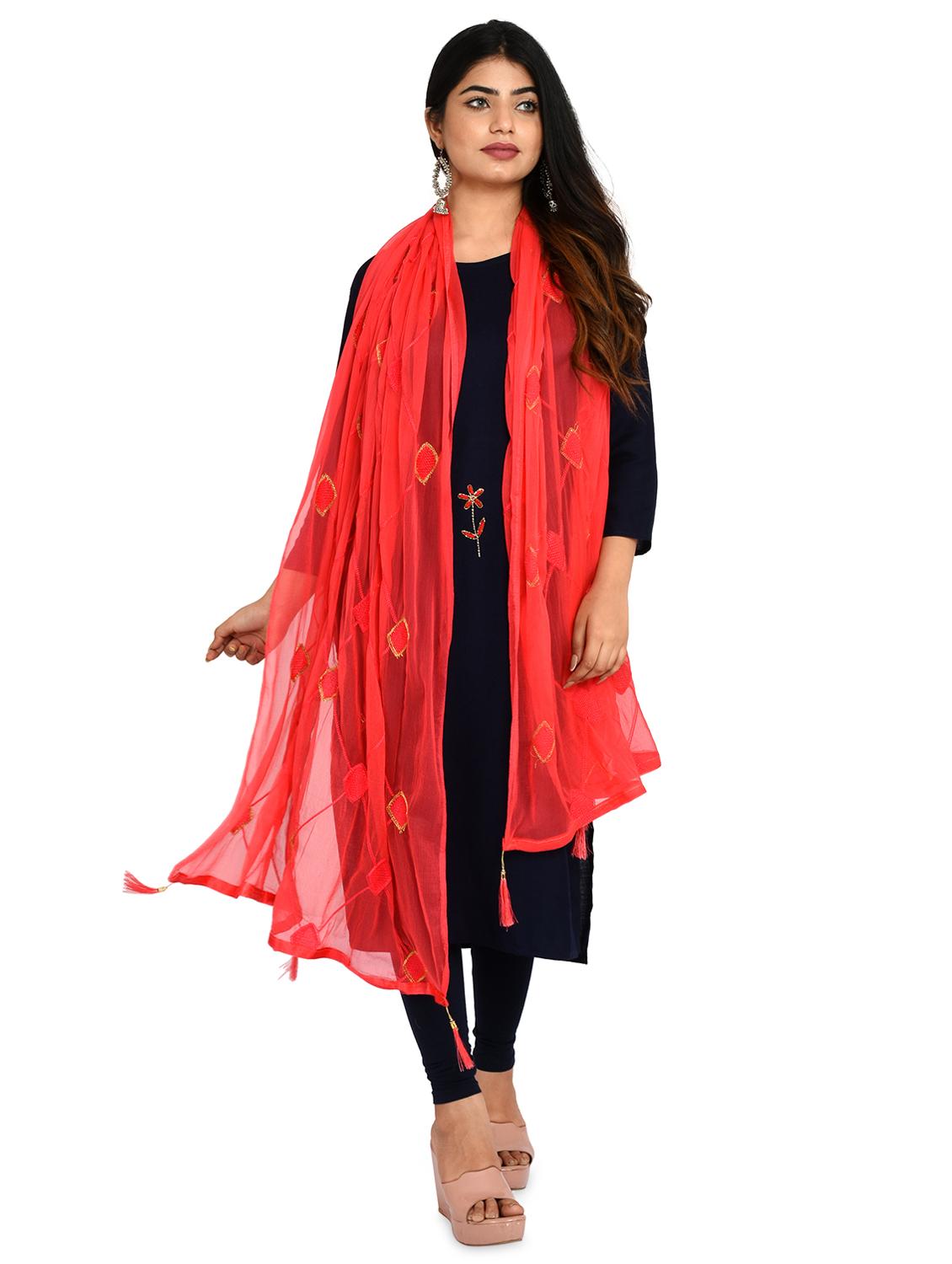 red embroidered dupatta - 18324684 - Standard Image - 2
