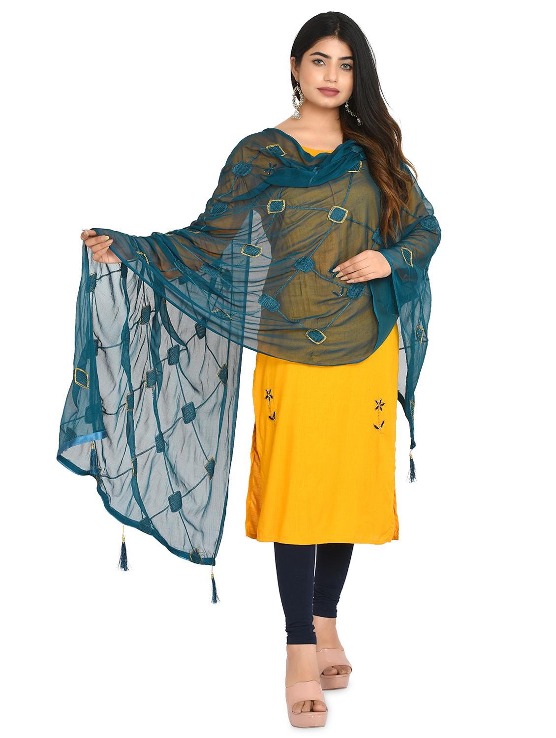 teal embroidered dupatta - 18324692 - Standard Image - 2