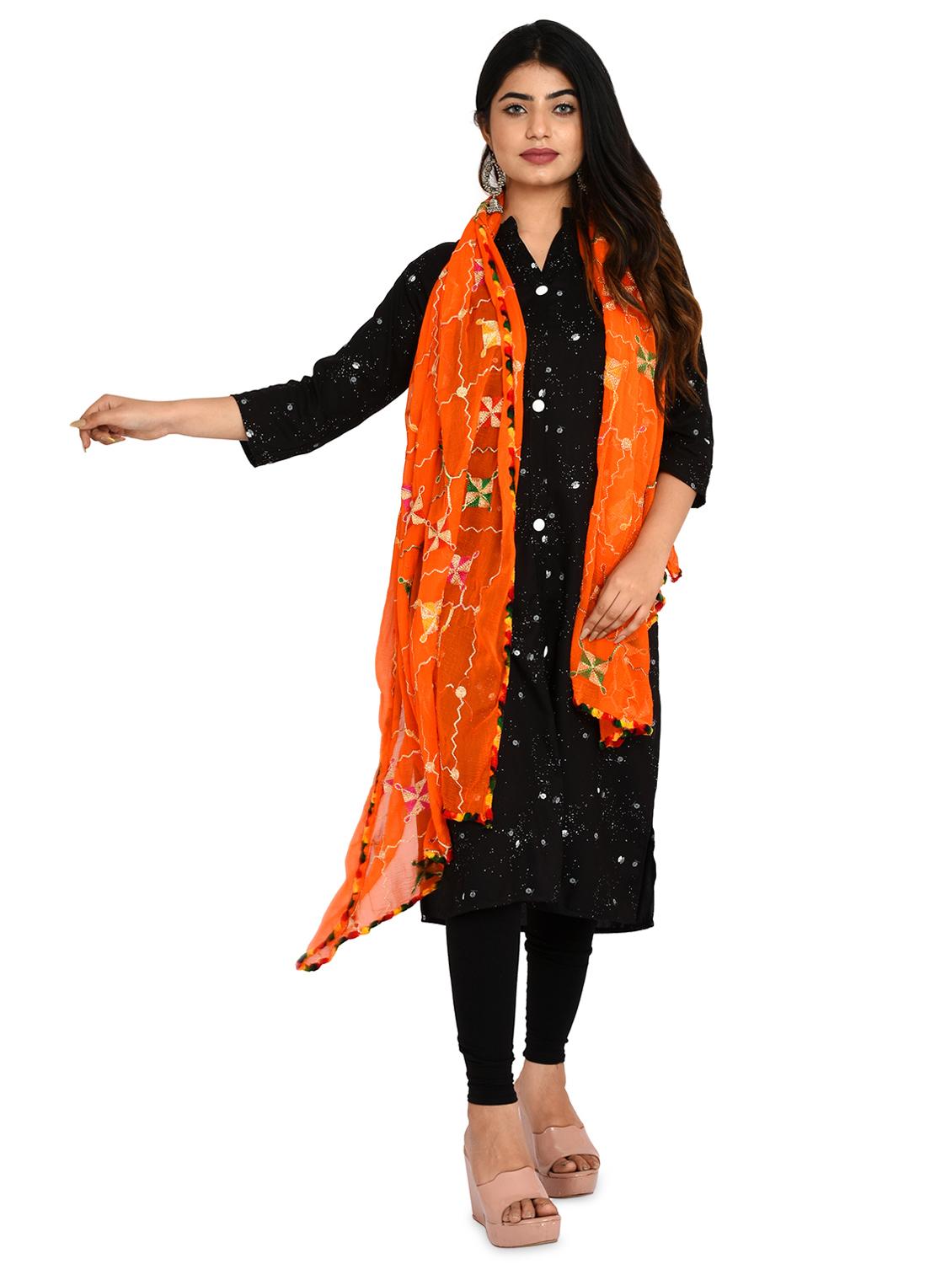 orange phulkari dupatta - 18324701 - Standard Image - 2