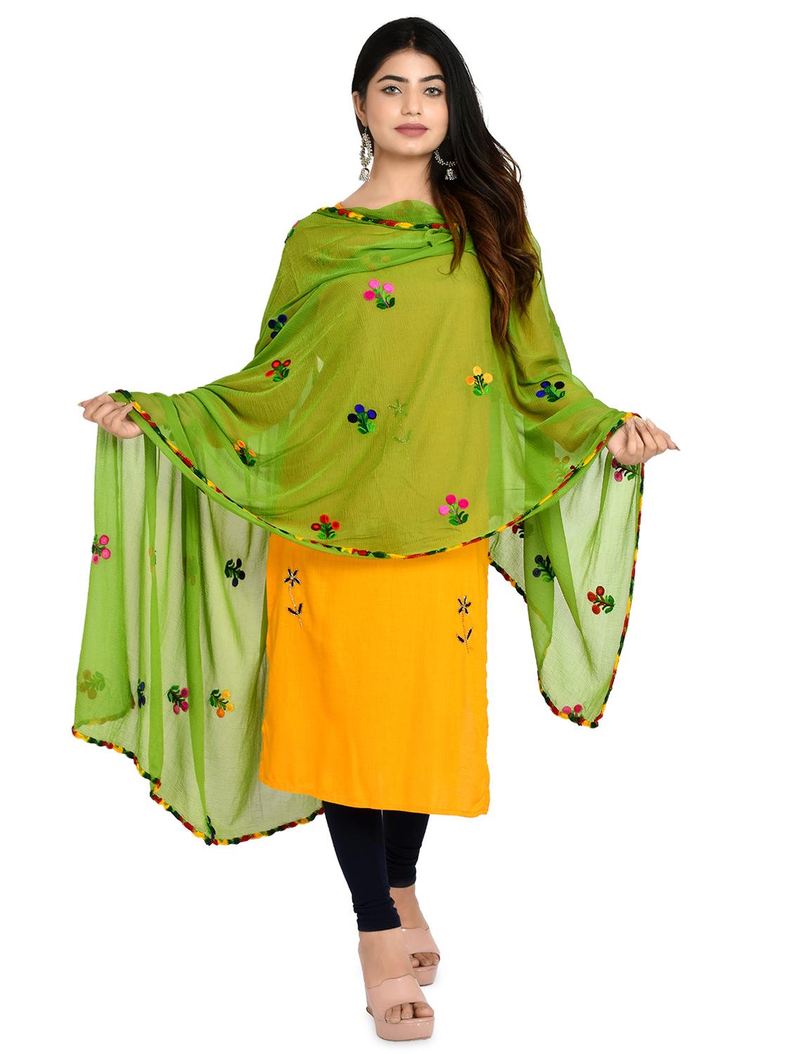 green floral embroidered dupatta - 18324712 - Standard Image - 2