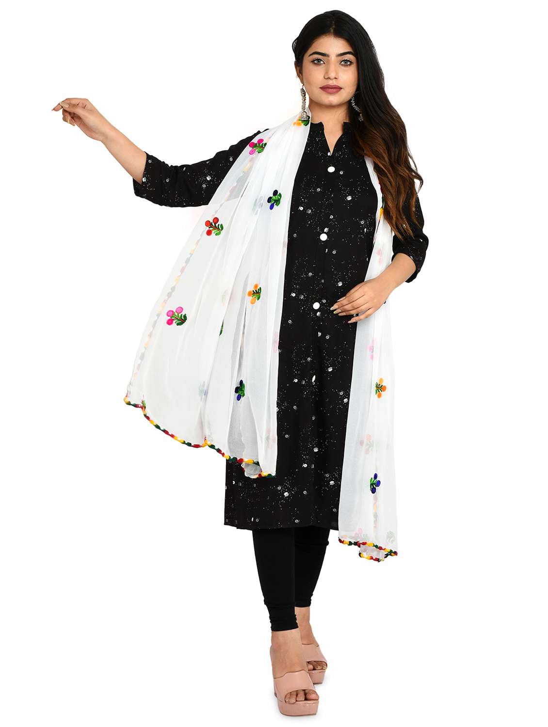 white floral embroidered dupatta - 18324720 -  Standard Image - 2
