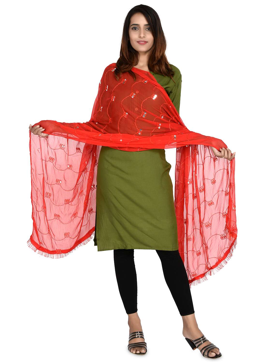 red self designed embroidered dupatta - 18324745 -  Standard Image - 2