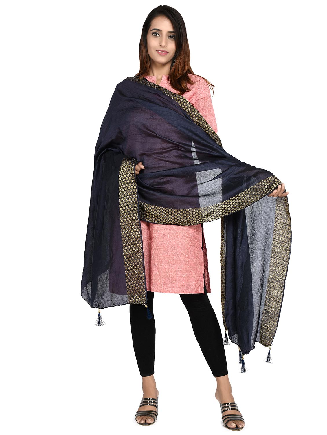 navy blue self designed plain dupatta - 18324752 - Standard Image - 2