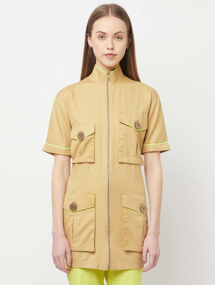 stand collar solid long shirt