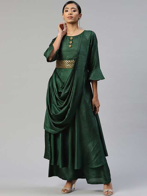 women green round neck fusion set - 18324858 -  Standard Image - 0