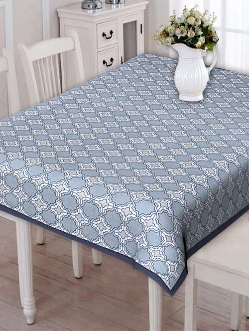 indhome life 100% cotton rectangular dining table cover 6 seater (60 inch * 90 inch) abstract pattern grey colour(set of 1 pcs) - 18324991 -  Standard Image - 0