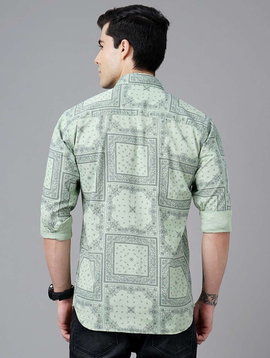 green printed casual shirt - 18325032 - Standard Image - 2