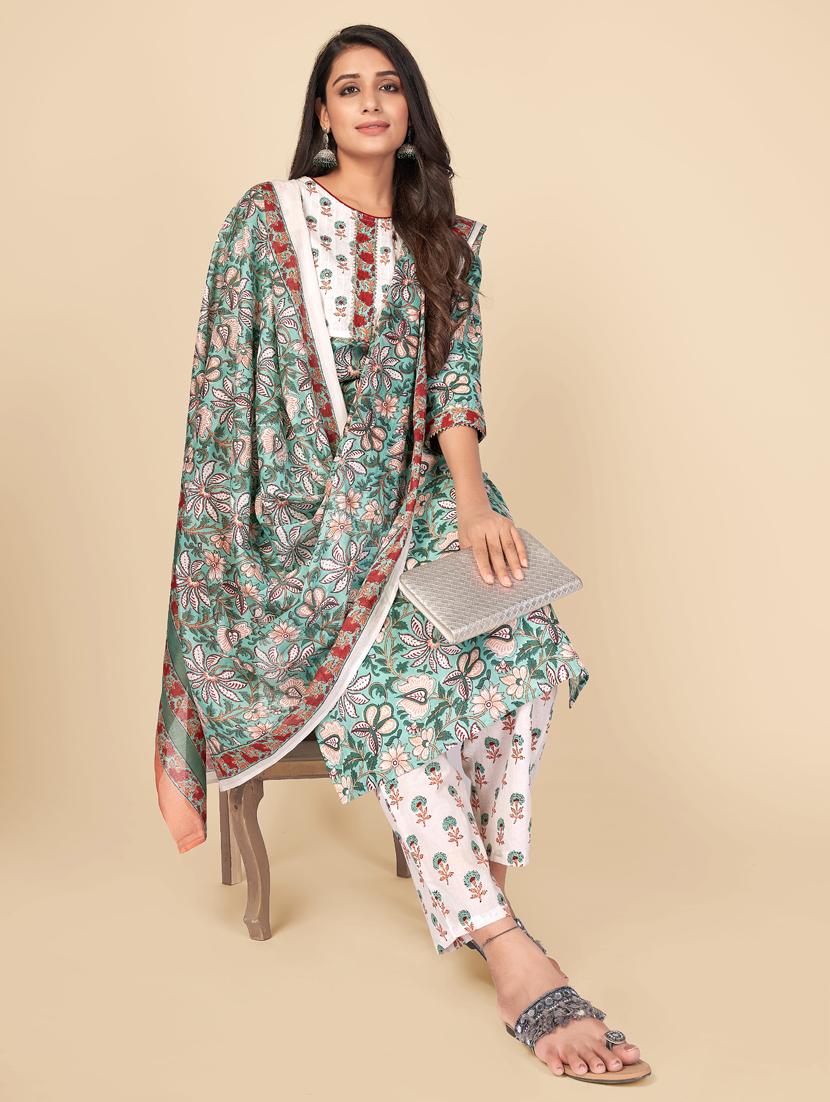 turquoise cotton suit set - 18325298 - Standard Image - 2