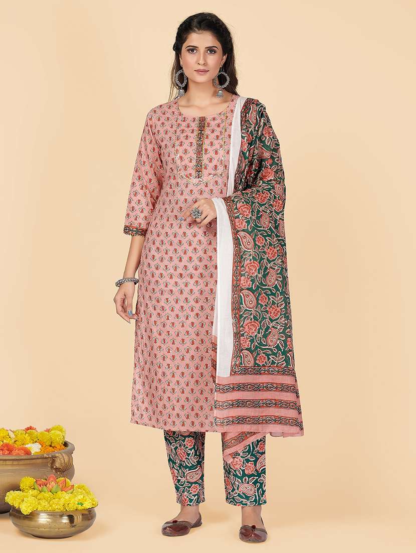 peach cotton suit  set