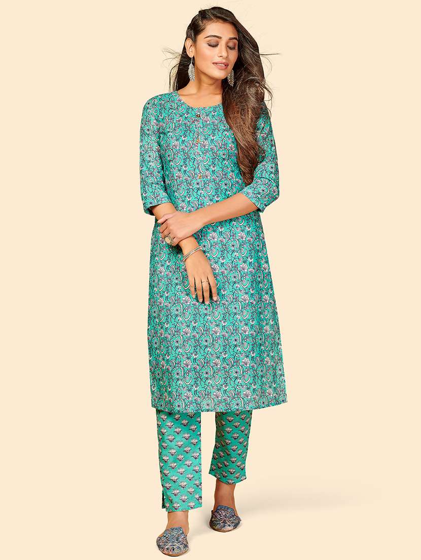 turquoise cotton kurta pant  set