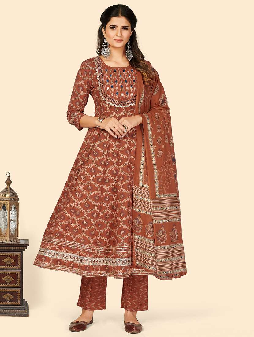 brown printed suit set