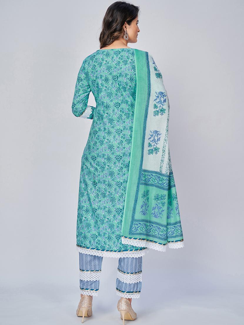 turquoise cotton suit set - 18325472 - Standard Image - 2