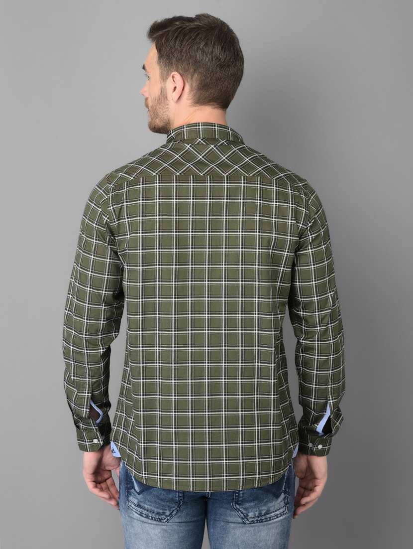 olive-green checkered casual shirt - 18326661 - Standard Image - 2