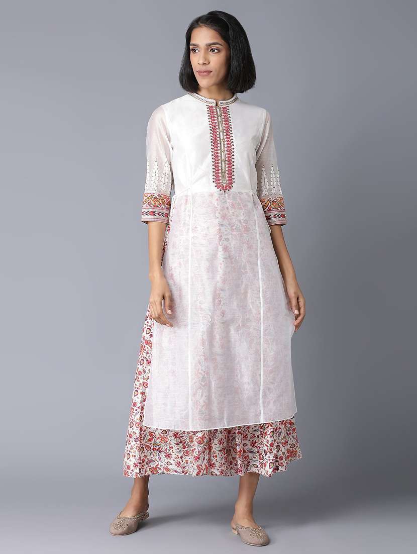 white floral flared ethnic dress