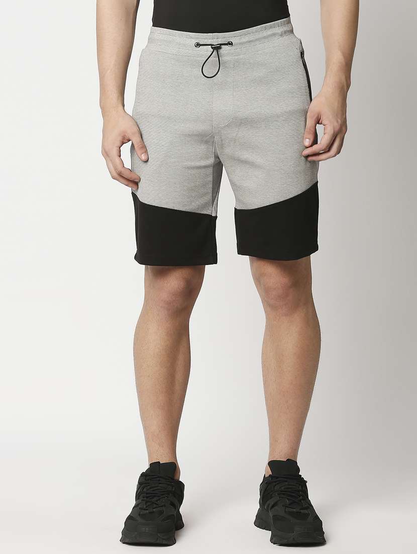 grey color block shorts