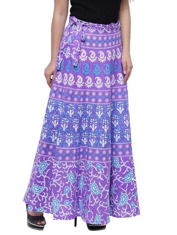 purple printed flared skirt
