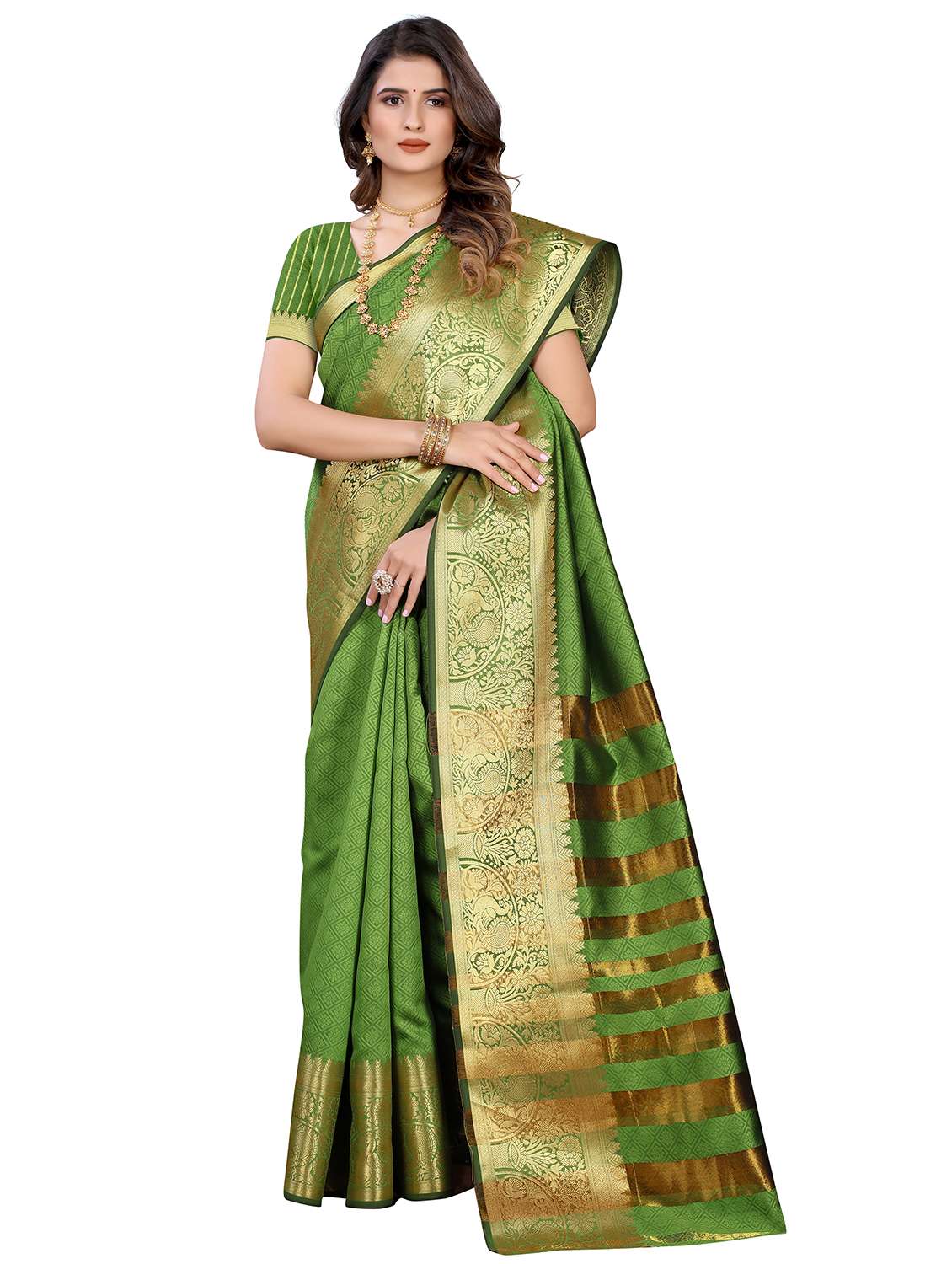 green kanjivaram saree with blouse