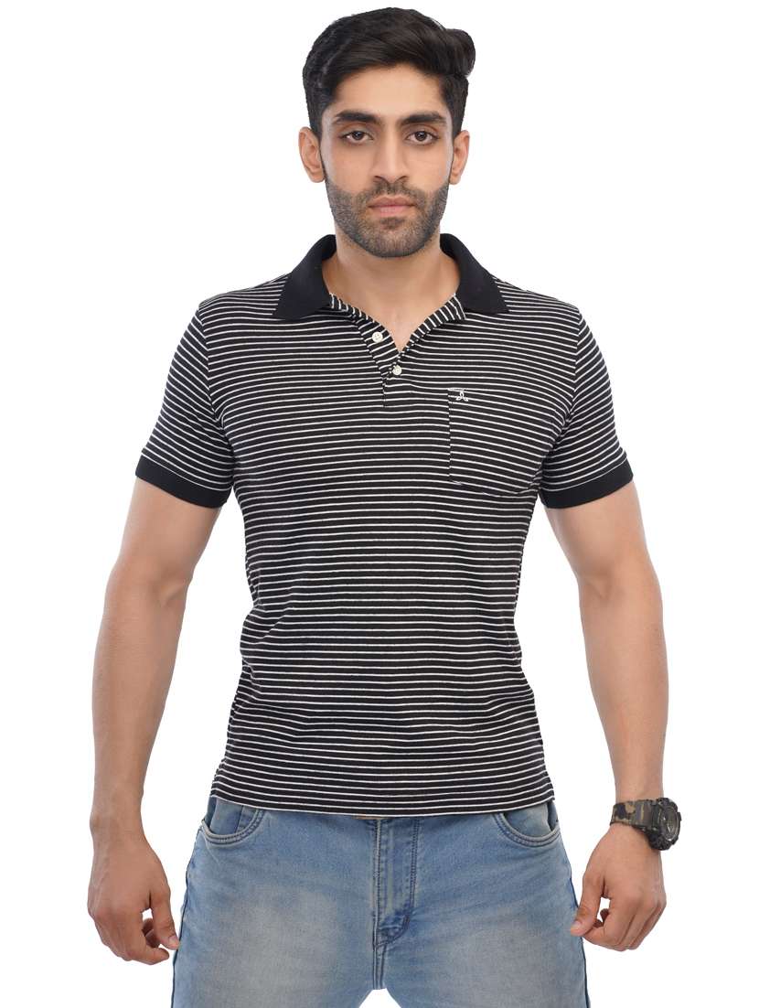 black striped polo t-shirt