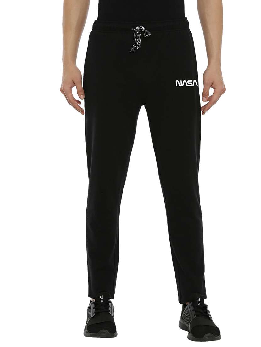 black printed full length track pant