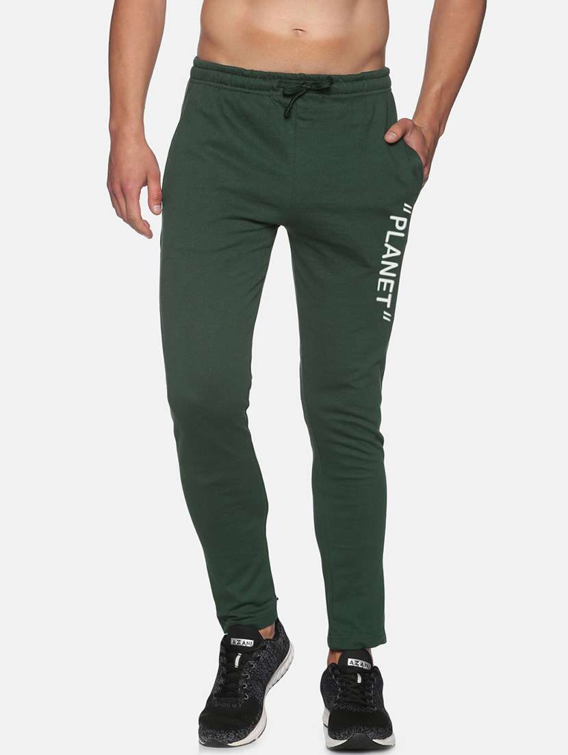 green printed full length track pant