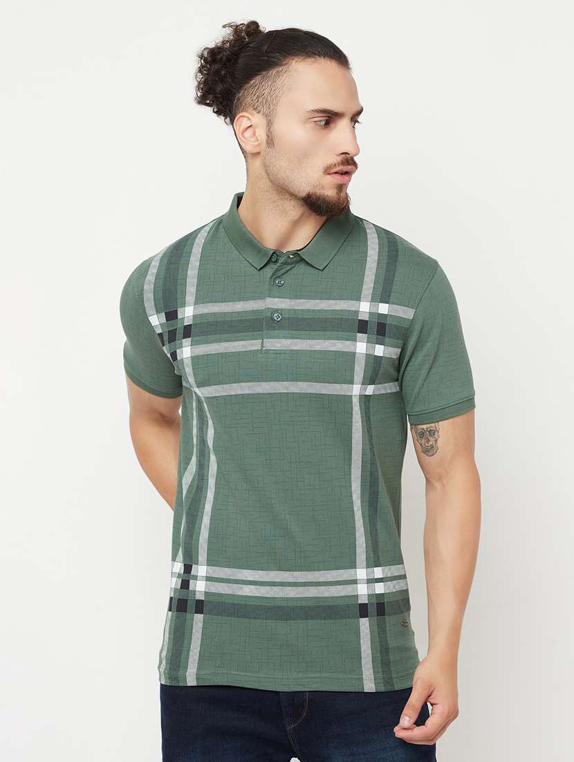olive checked polo t-shirt