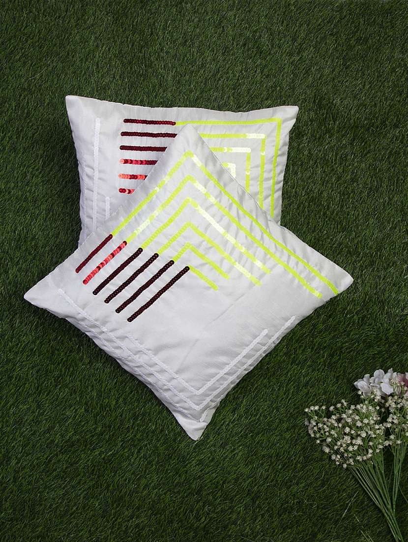 alina decor white embroidered set of 2 cushion covers