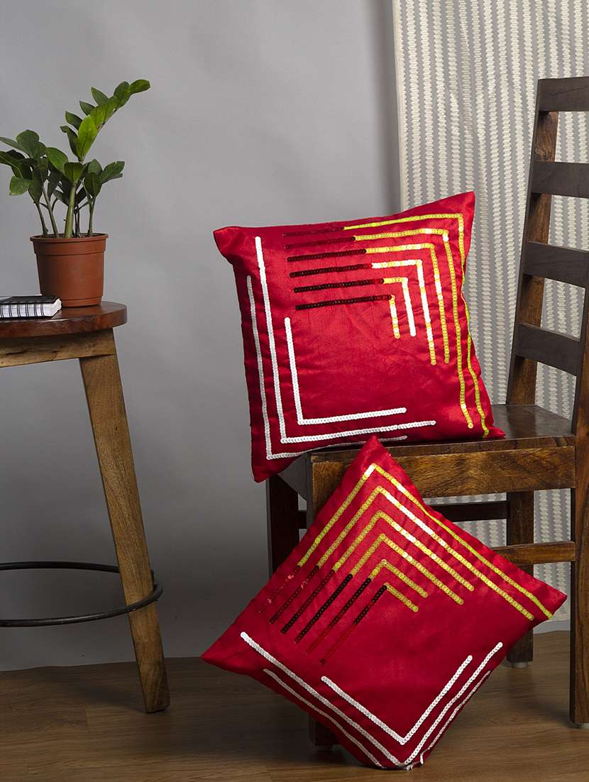 alina decor red embroidered set of 2 cushion covers
