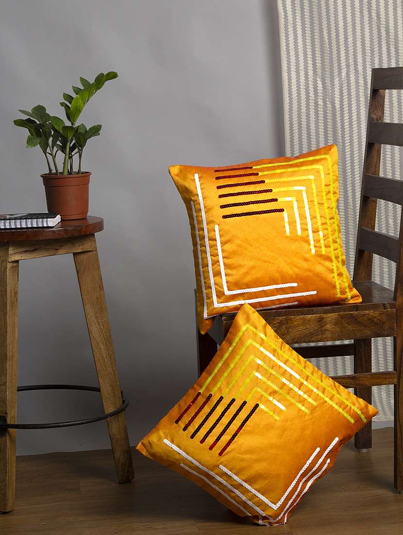 alina decor yellow embroidered set of 2 cushion covers