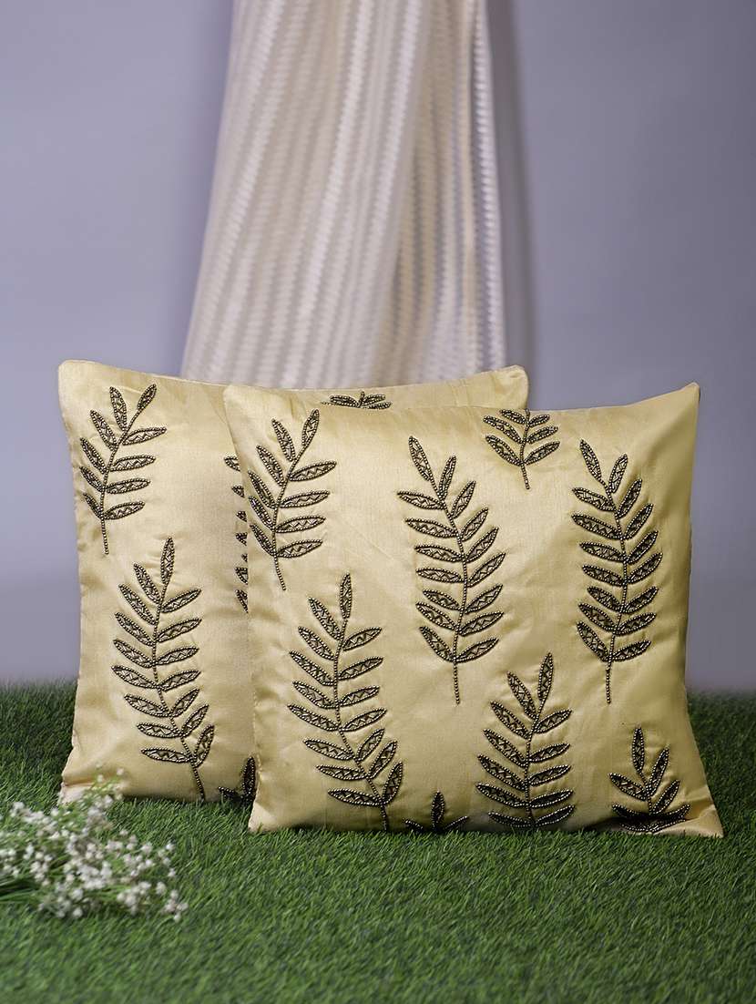 alina decor beige embroidered set of 2 cushion covers