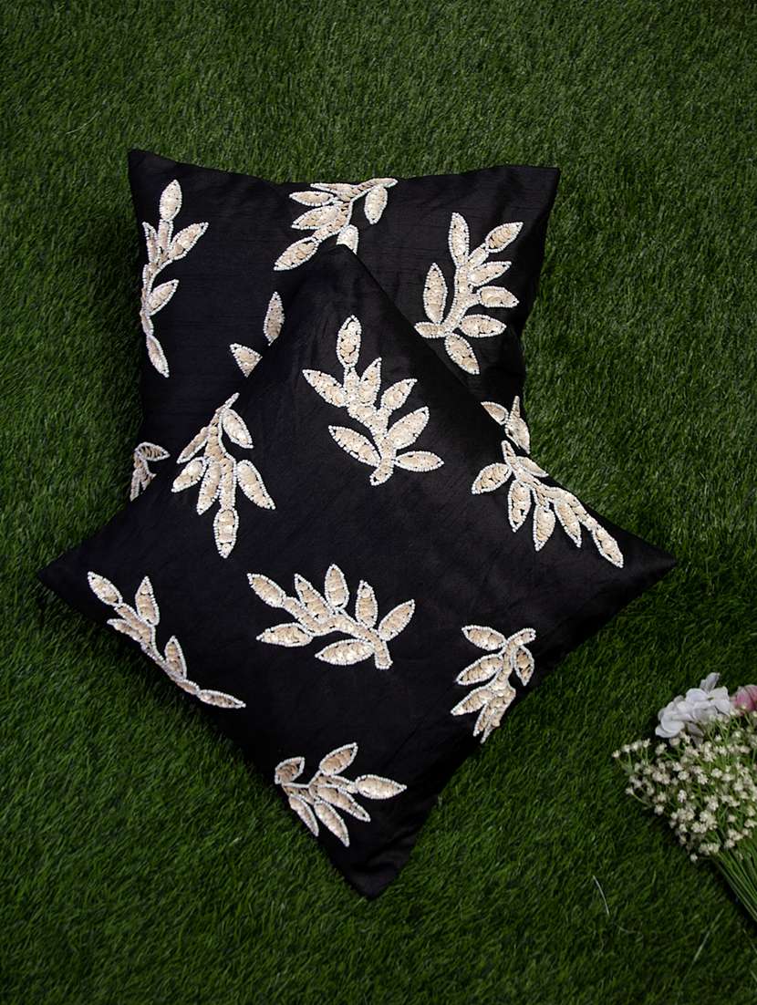 alina decor black embroidered set of 2 cushion covers
