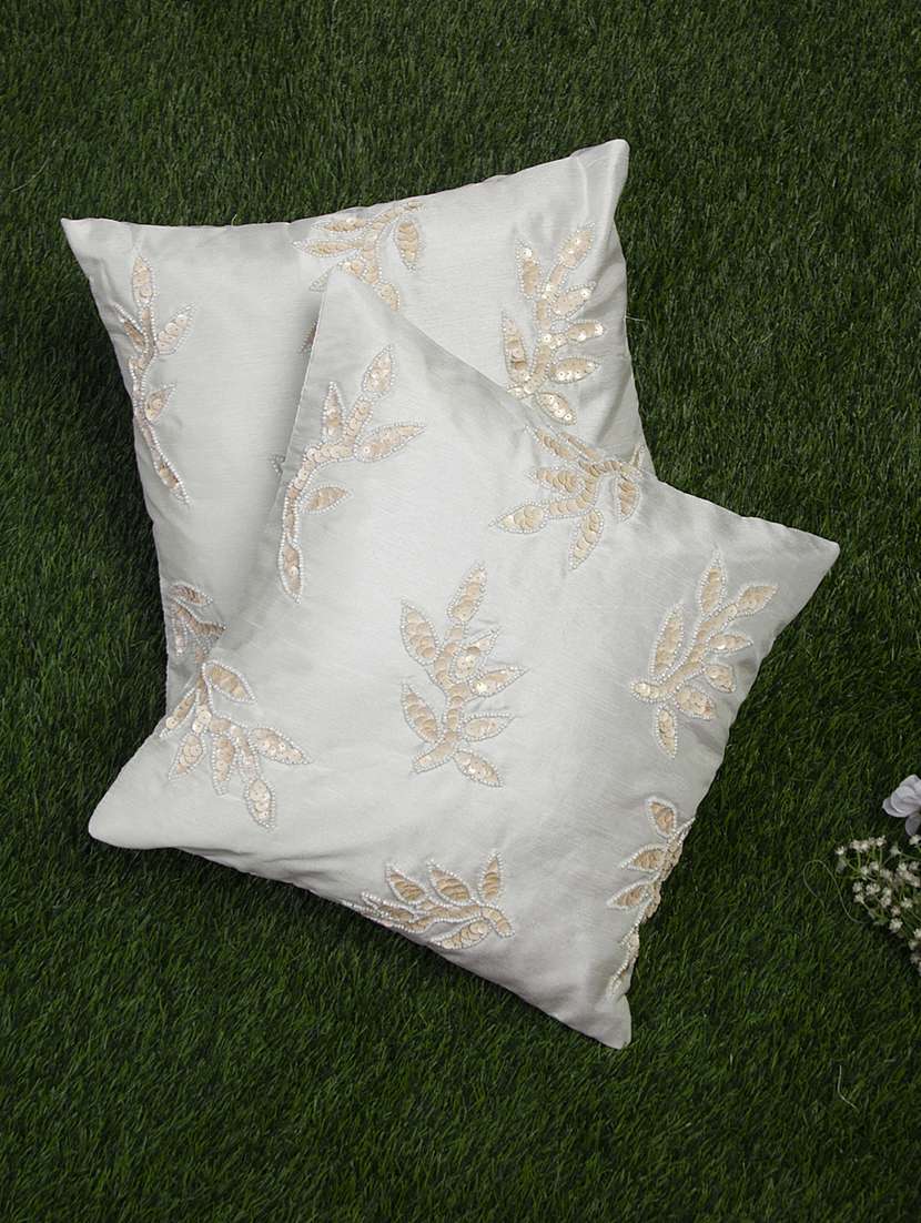 alina decor white embroidered set of 2 cushion covers