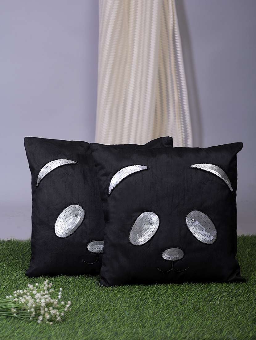 alina decor black grey embroidered set of 2 cushion covers
