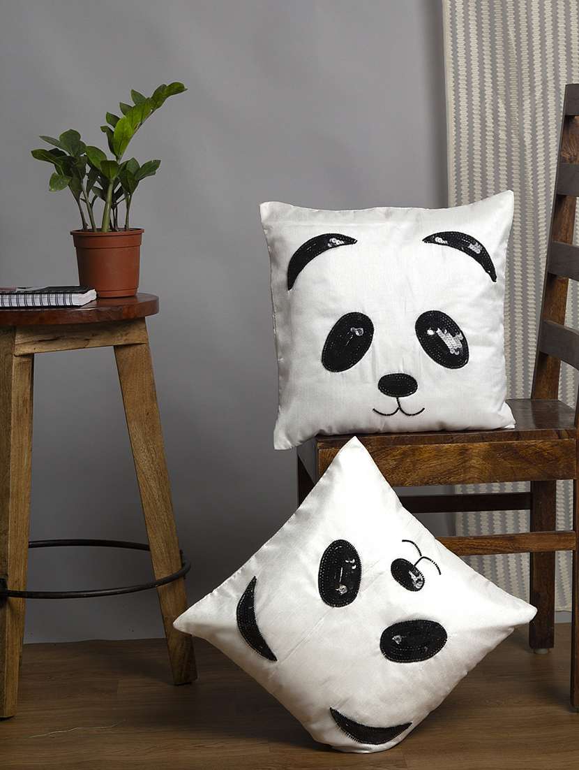 alina decor black and white embroidered set of 2 cushion covers