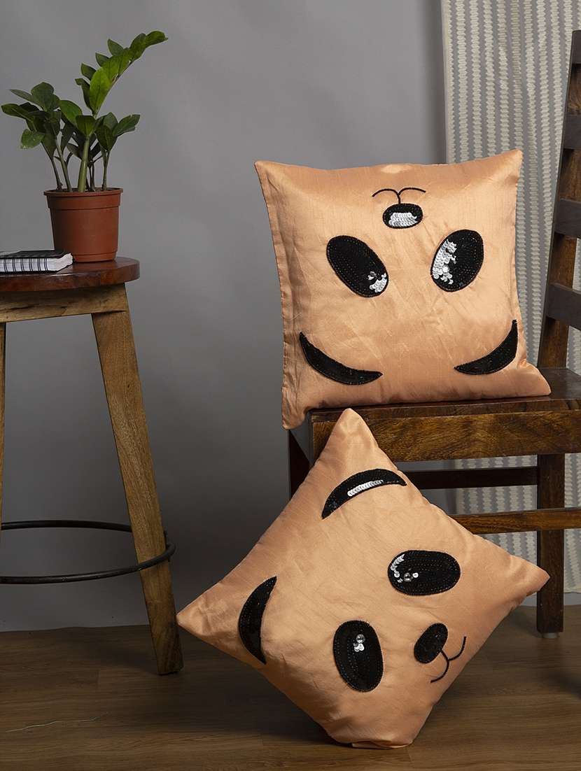 alina decor peach embroidered set of 2 cushion covers