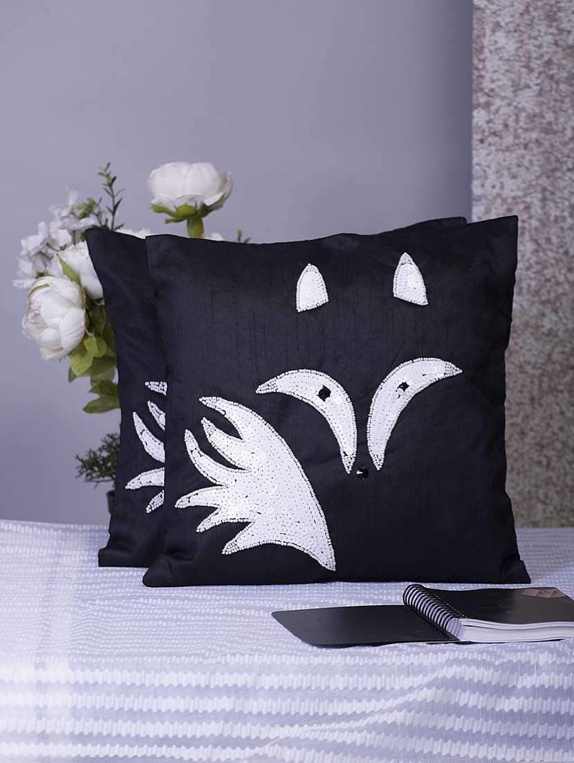 alina decor black embroidered set of 2 cushion covers