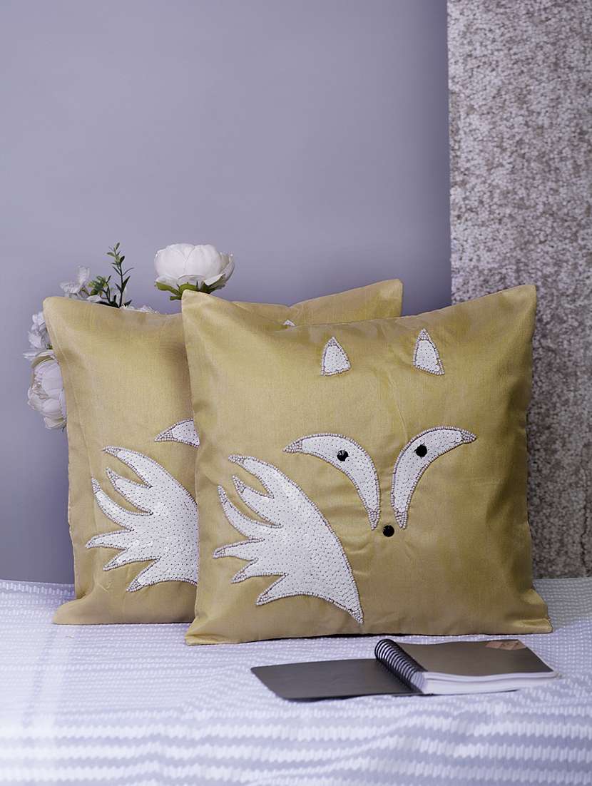 alina decor beige embroidered set of 2 cushion covers