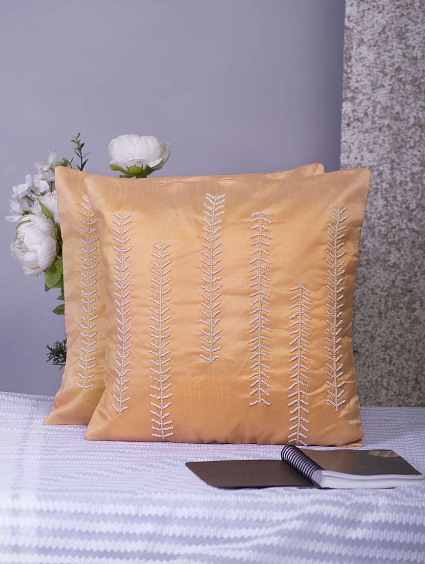 alina decor peach embroidered set of 2 cushion covers