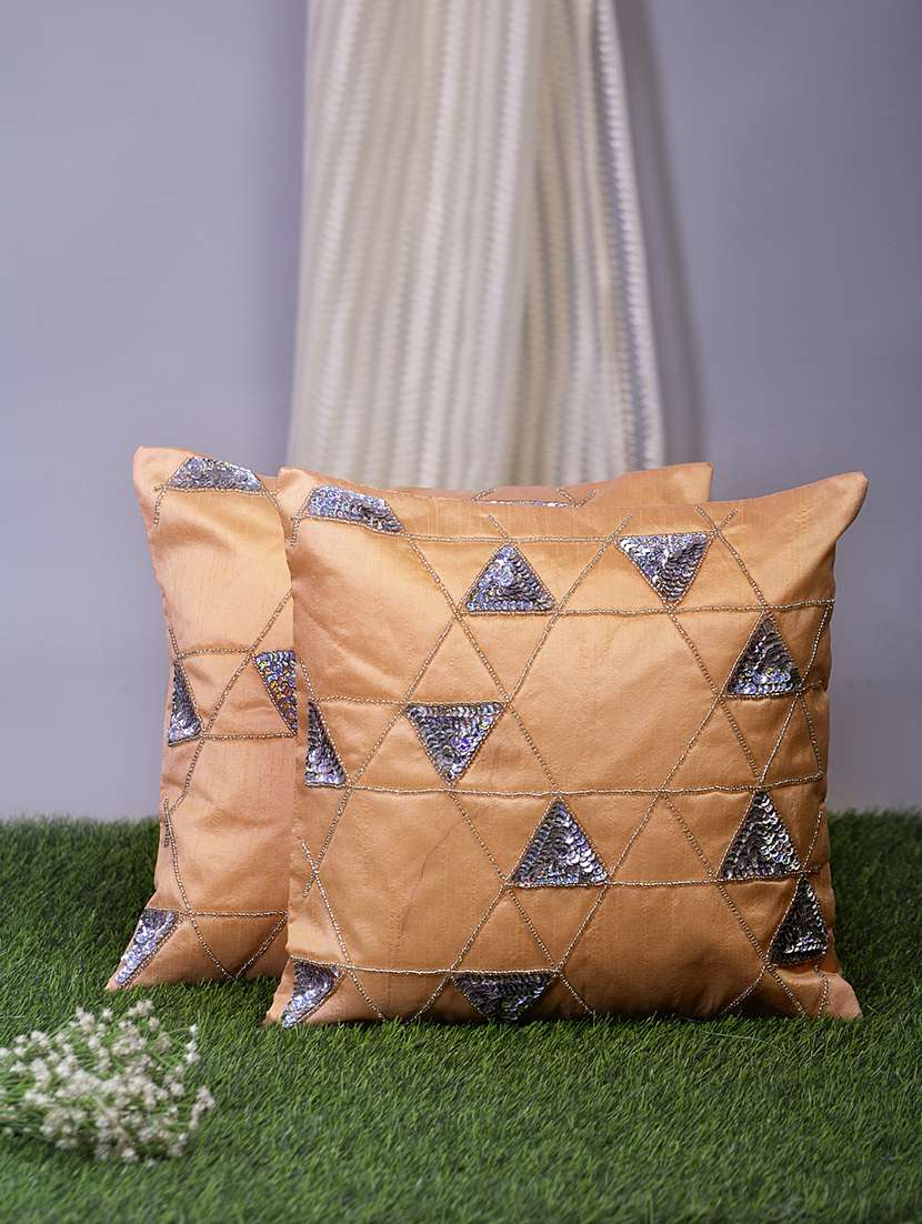 alina decor peach embroidered set of 2 cushion covers