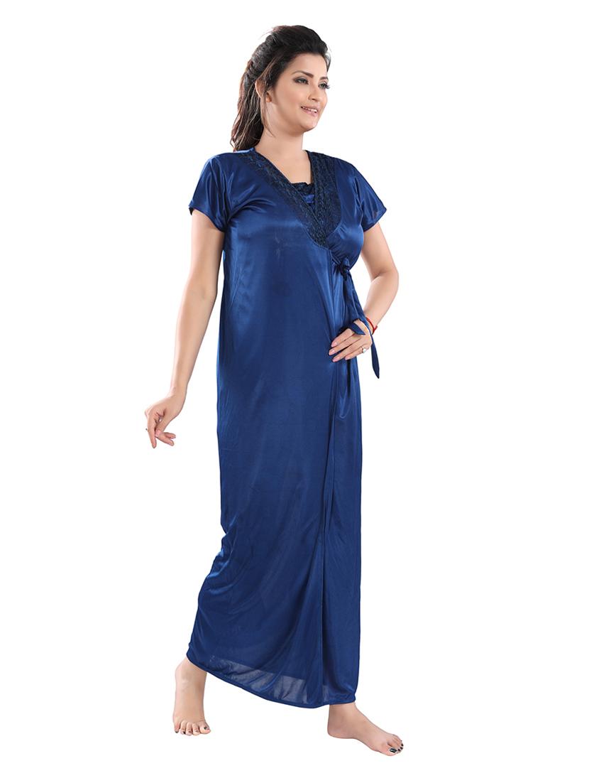tie front solid nightwear set - 18329064 - Standard Image - 2