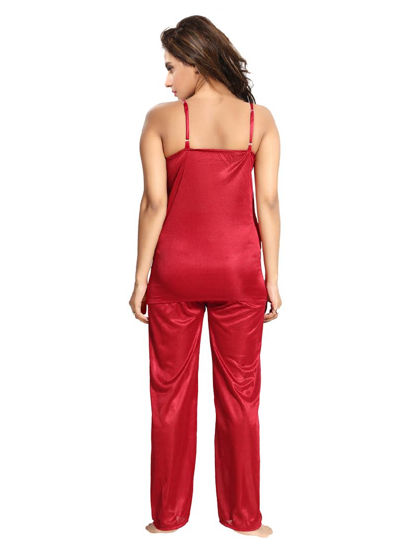 lace detail solid combo nightwear set - 18329133 - Standard Image - 2