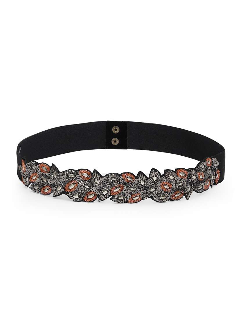 embellished wide belt with elastic & push button closure - 18329211 - Zoom Image - 0