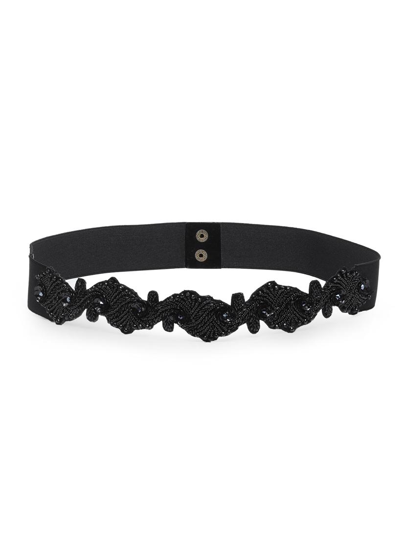 embellished wide belt with elastic & push button closure - 18329214 - Zoom Image - 0
