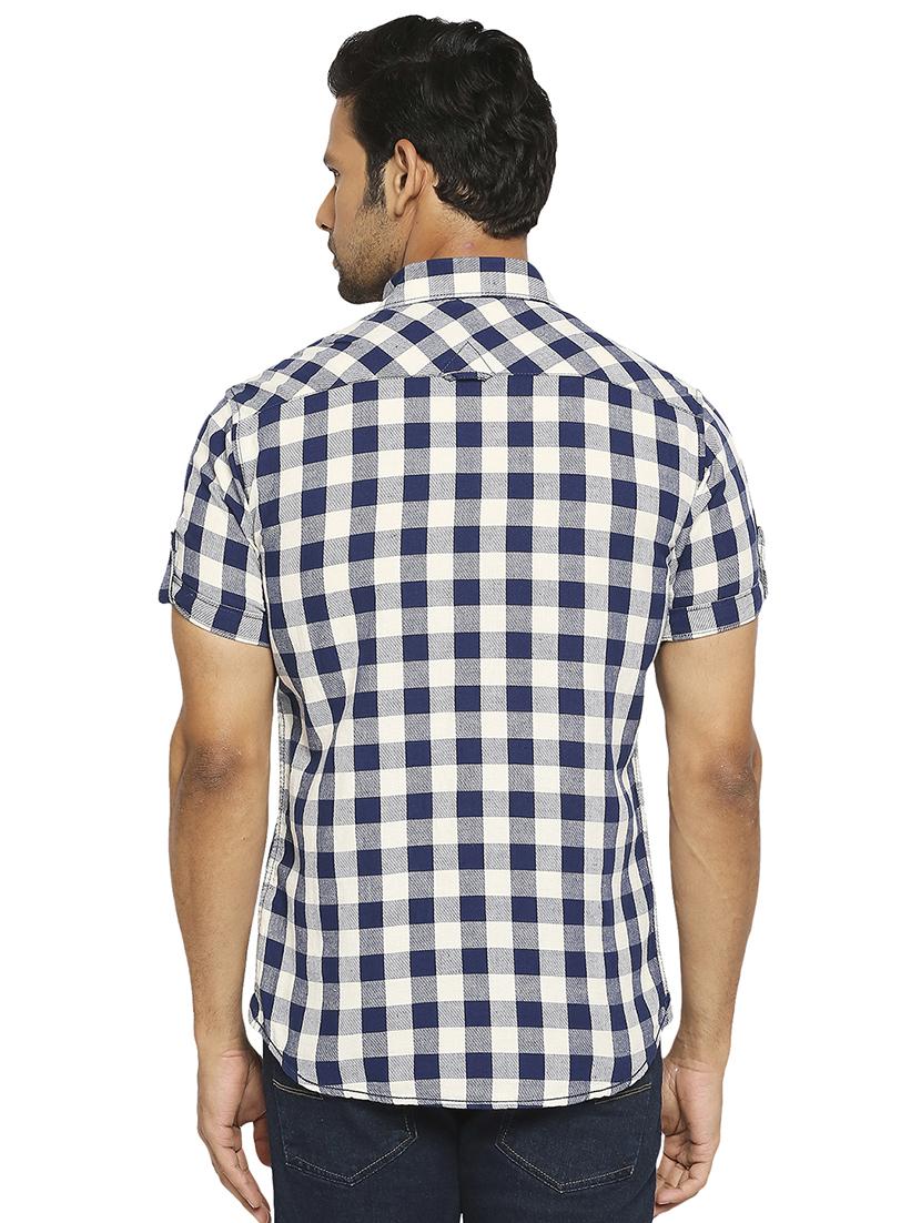navy blue checked casual shirt - 18329390 - Standard Image - 2